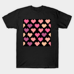 Pencil Stroke of Pixel Pink Hearts Pattern T-Shirt